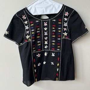 Madewell Embroidered Top with Tie Neck size S